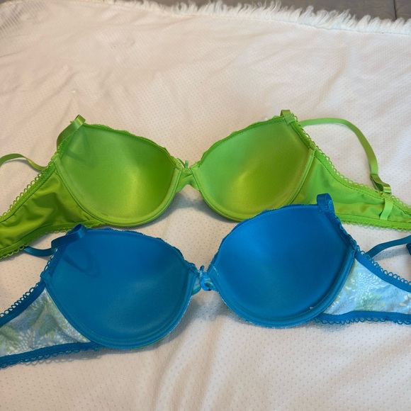 2 Love Affair Bras Blue Floral & Green Size 36C Underwire - Picture 6 of 8